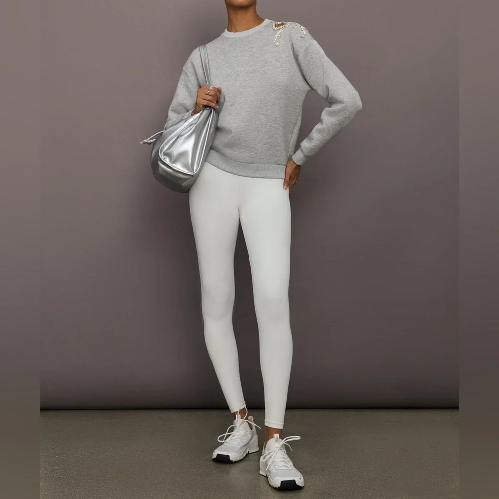 Carbon38 Rhinestone cut out Gray Sweatshirt with Embellished Shoulder - Picture 13 of 16